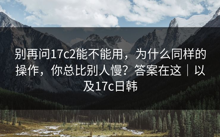别再问17c2能不能用，为什么同样的操作，你总比别人慢？答案在这｜以及17c日韩