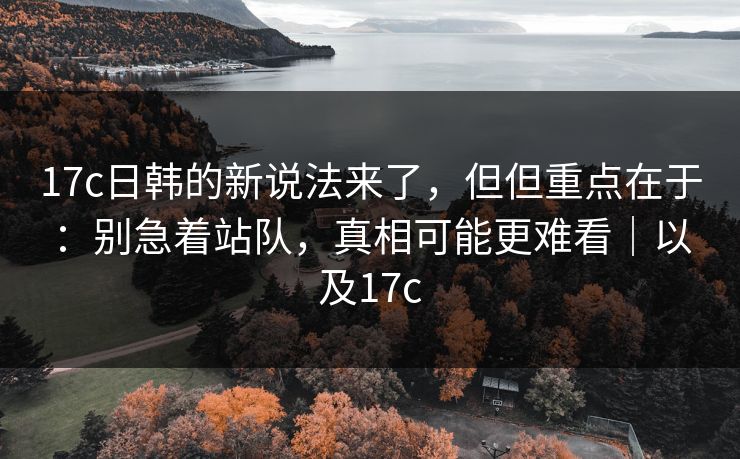 17c日韩的新说法来了，但但重点在于：别急着站队，真相可能更难看｜以及17c