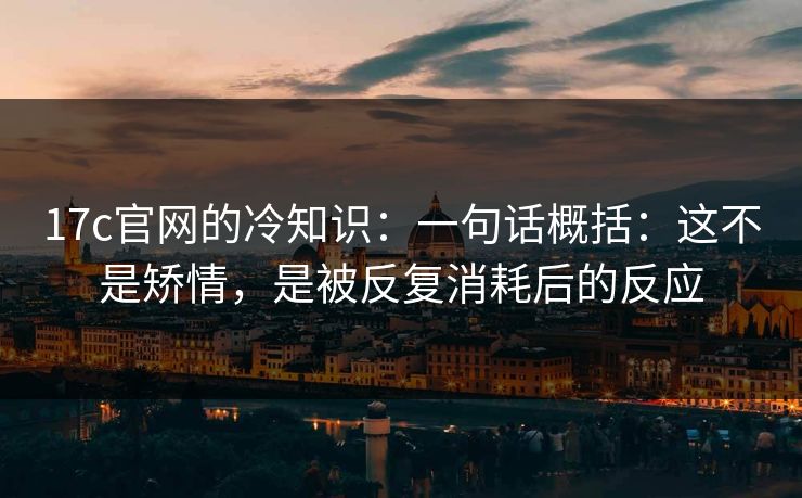 17c官网的冷知识：一句话概括：这不是矫情，是被反复消耗后的反应